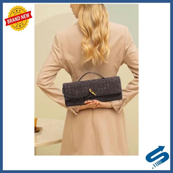 Suede Woven Evening Clutch Crossbody Bag with Metal Buckle